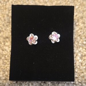 Elegant Pink Flower Stud Earrings .925 Silver